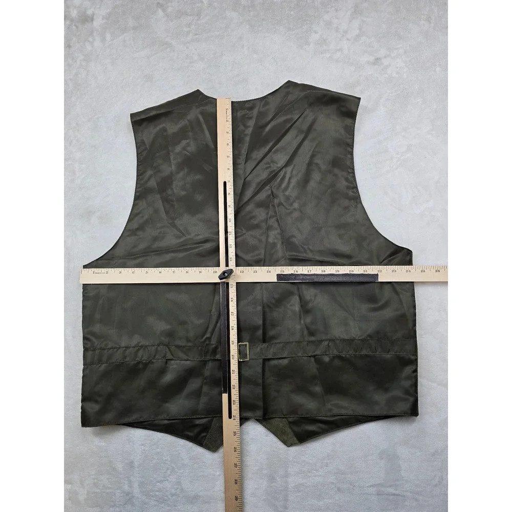 John Ashford Suede Leather Vest Mens XL Olive Green Button Front Cinch Back‎